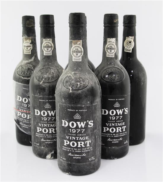 Six bottles of Dows 1977 Silver Jubilee Vintage Port.